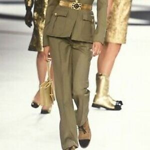 VINTAGE CHANEL Military Green Stunning High-Waisted Wool & Silk Tailored Pants